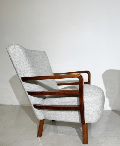 Pair of Art Deco Armchairs Walnut Hungary New Upholstery