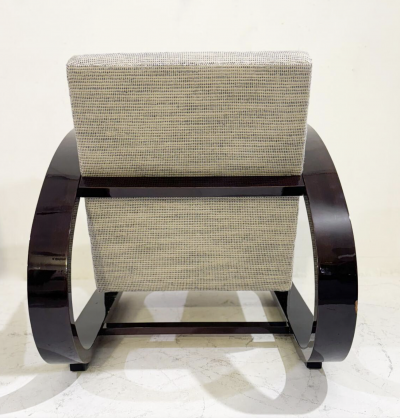 Pair of Art Deco Armchairs Wood and Fabric New Upholstery