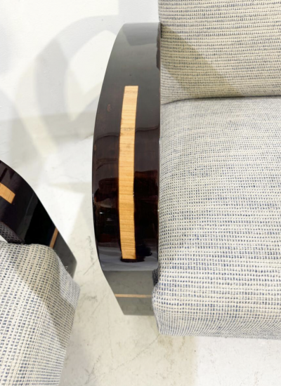 Pair of Art Deco Armchairs Wood and Fabric New Upholstery