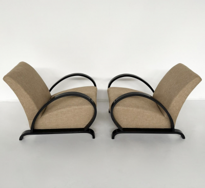 Pair of Art Deco Armchairs Wood and Fabric New Upholstery