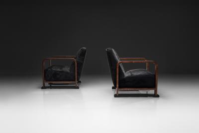 Pair of Art Deco Armchairs in Black Pony Hide Europe First Half of the 20th C