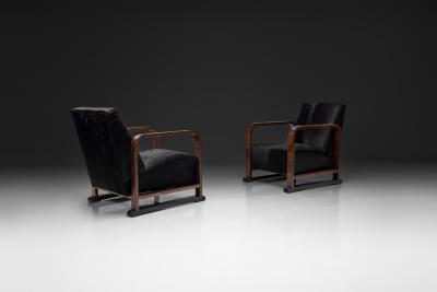Pair of Art Deco Armchairs in Black Pony Hide Europe First Half of the 20th C