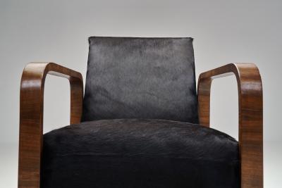 Pair of Art Deco Armchairs in Black Pony Hide Europe First Half of the 20th C