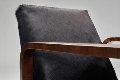 Pair of Art Deco Armchairs in Black Pony Hide Europe First Half of the 20th C