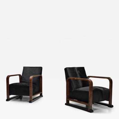 Pair of Art Deco Armchairs in Black Pony Hide Europe First Half of the 20th C
