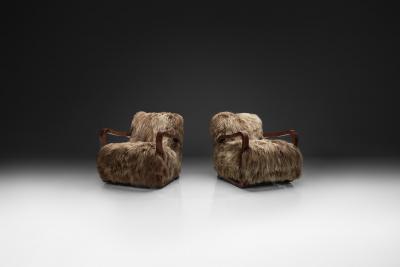 Pair of Art Deco Armchairs in Longhair Sheepskin Europe Early 20th Century