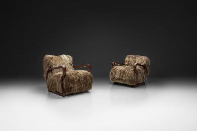 Pair of Art Deco Armchairs in Longhair Sheepskin Europe Early 20th Century
