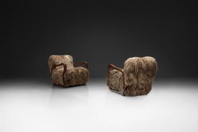 Pair of Art Deco Armchairs in Longhair Sheepskin Europe Early 20th Century