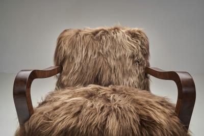 Pair of Art Deco Armchairs in Longhair Sheepskin Europe Early 20th Century