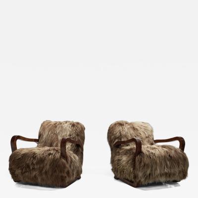 Pair of Art Deco Armchairs in Longhair Sheepskin Europe Early 20th Century