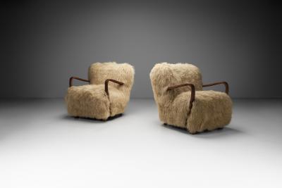 Pair of Art Deco Armchairs in Mongolian Longhair Sheepskin Europe ca 1930s