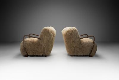Pair of Art Deco Armchairs in Mongolian Longhair Sheepskin Europe ca 1930s