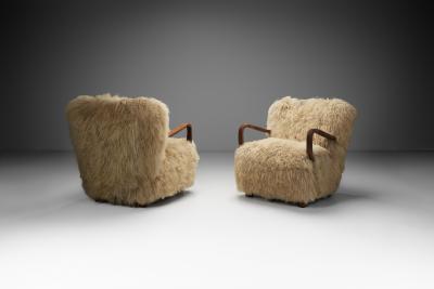 Pair of Art Deco Armchairs in Mongolian Longhair Sheepskin Europe ca 1930s