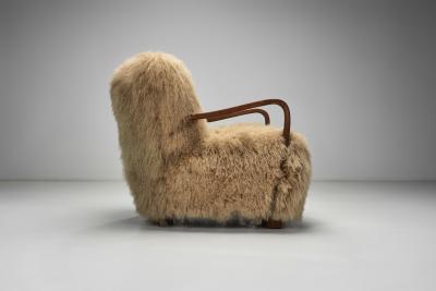 Pair of Art Deco Armchairs in Mongolian Longhair Sheepskin Europe ca 1930s