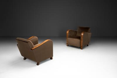Pair of Art Deco Armchairs with Brown Upholstery Europe ca 1930s