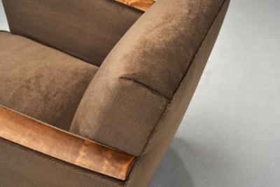 Pair of Art Deco Armchairs with Brown Upholstery Europe ca 1930s