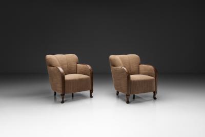 Pair of Art Deco Armchairs with Cabriole Style Front Legs Europe 1930s