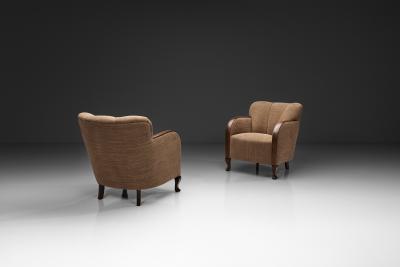 Pair of Art Deco Armchairs with Cabriole Style Front Legs Europe 1930s