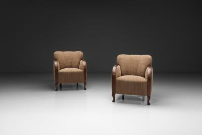 Pair of Art Deco Armchairs with Cabriole Style Front Legs Europe 1930s