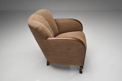 Pair of Art Deco Armchairs with Cabriole Style Front Legs Europe 1930s