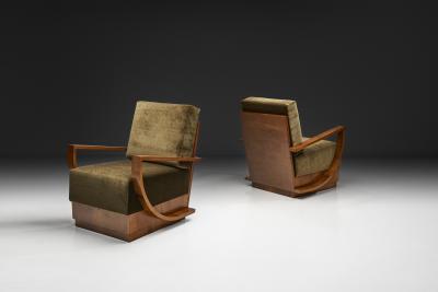 Pair of Art Deco Armchairs with Curved Arms Europe First half of the 20th C