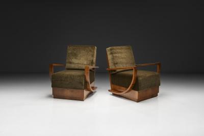 Pair of Art Deco Armchairs with Curved Arms Europe First half of the 20th C