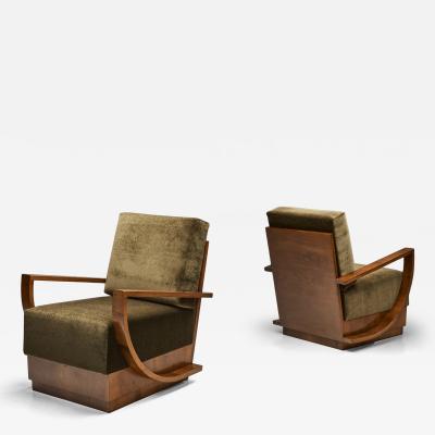 Pair of Art Deco Armchairs with Curved Arms Europe First half of the 20th C