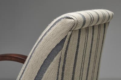 Pair of Art Deco Armchairs with Curved Arms and Striped Upholstery Europe 1930s