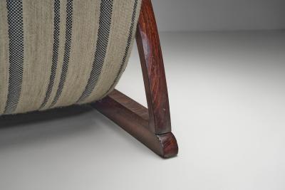 Pair of Art Deco Armchairs with Curved Arms and Striped Upholstery Europe 1930s