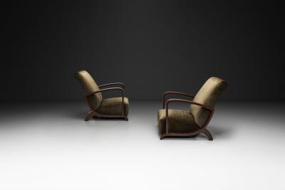 Pair of Art Deco Armchairs with Moss Green Upholstery Europe 1930s