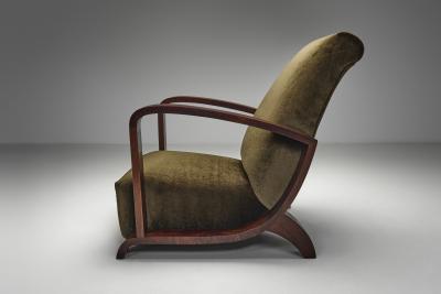 Pair of Art Deco Armchairs with Moss Green Upholstery Europe 1930s