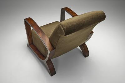Pair of Art Deco Armchairs with Moss Green Upholstery Europe 1930s