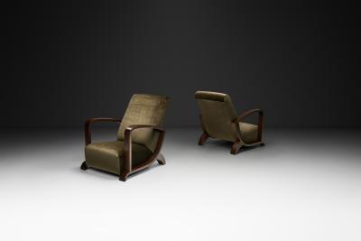 Pair of Art Deco Armchairs with Moss Green Upholstery Europe 1930s