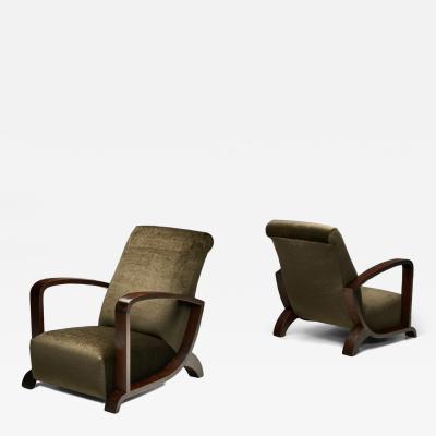 Pair of Art Deco Armchairs with Moss Green Upholstery Europe 1930s