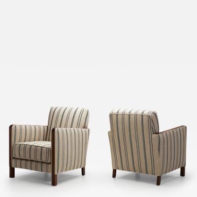 Pair of Art Deco Armchairs with Striped Upholstery Finland ca 1940s