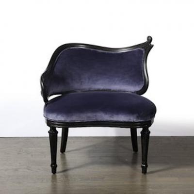 Pair of Art Deco Asymmetrical Fluted Curvilinear Ebonized Walnut Lounge Chairs