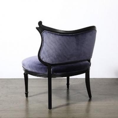 Pair of Art Deco Asymmetrical Fluted Curvilinear Ebonized Walnut Lounge Chairs