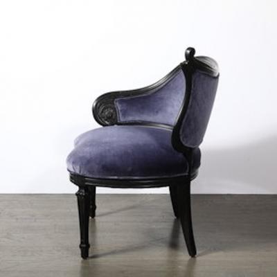 Pair of Art Deco Asymmetrical Fluted Curvilinear Ebonized Walnut Lounge Chairs