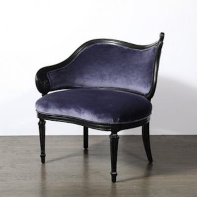 Pair of Art Deco Asymmetrical Fluted Curvilinear Ebonized Walnut Lounge Chairs