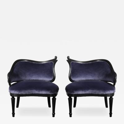 Pair of Art Deco Asymmetrical Fluted Curvilinear Ebonized Walnut Lounge Chairs