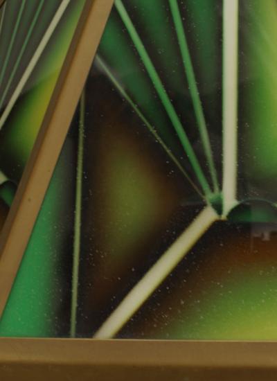 Pair of Art Deco Belgium Brass 6 Sided Hanging Lanterns