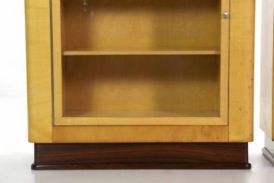 Pair of Art Deco Birch Rosewood and Steel Bookcase Cabinets c 1930