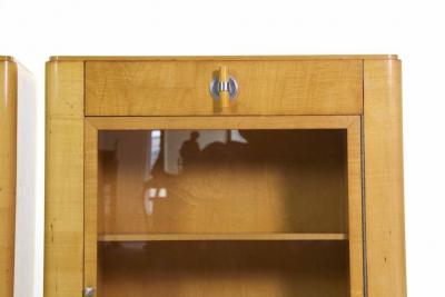 Pair of Art Deco Birch Rosewood and Steel Bookcase Cabinets c 1930