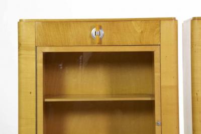 Pair of Art Deco Birch Rosewood and Steel Bookcase Cabinets c 1930