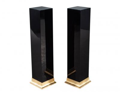 Pair of Art Deco Black Lacquer Pedestal Columns