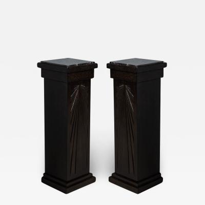 Pair of Art Deco Carved Column Pedestal Stands