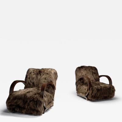 Pair of Art Deco Chairs in Longhair Sheepskin Europe Mid 20th Century