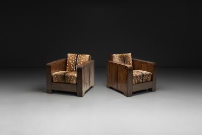 Pair of Art Deco Club Chairs in Deer Hide Europe First Half of the 20th Century