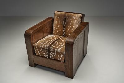 Pair of Art Deco Club Chairs in Deer Hide Europe First Half of the 20th Century