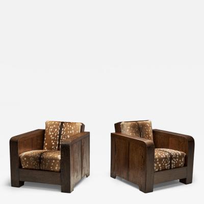 Pair of Art Deco Club Chairs in Deer Hide Europe First Half of the 20th Century